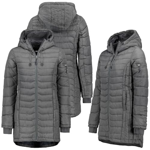 Sublevel Damen Winter Jacke Mantel Parka Steppjacke Steppmantel Wintermantel, Farbe:Hellgrau, Größe:M 38 von Sublevel