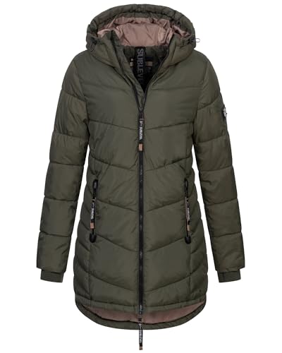 Sublevel Damen Winter Jacke Mantel Parka Steppjacke Steppmantel Wintermantel, Farbe:Olive, Größe:L (40) von Sublevel