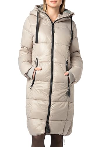 Sublevel Damen Winter Steppmantel – Langer, Warmer Mantel mit Kapuze für Kalte Wintertage beige M von Sublevel