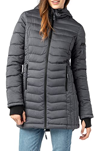 Sublevel Damen Winter Steppmantel mit Kapuze Parka gefüttert dark-grey L von Sublevel