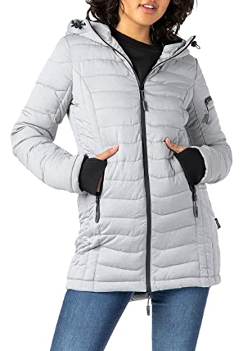 Sublevel Damen Winter Steppmantel mit Kapuze Parka gefüttert light-grey XL von Sublevel