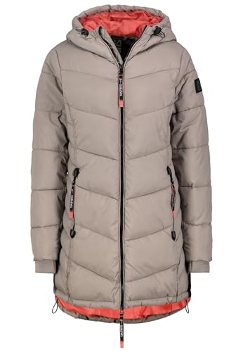 Sublevel Damen Winterjacke Stepp-Mantel mit Kapuze lang & tailliert, Outdoorjacke für Damen light-brown M von Sublevel