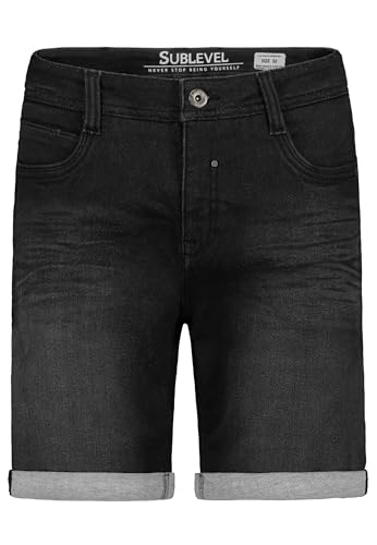 Sublevel Denim Bermuda Herren Jeansshorts mit Umschlag und 5-Pocket Design, Farben:Schwarz, Größe:32W von Sublevel