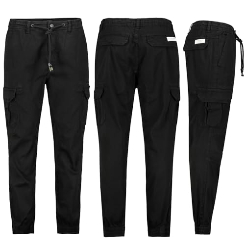 Sublevel Herren Cargo Hose Elastische Bündchen Freizeithose Chino, Hosengröße:W38, Farbe:Schwarz von Sublevel