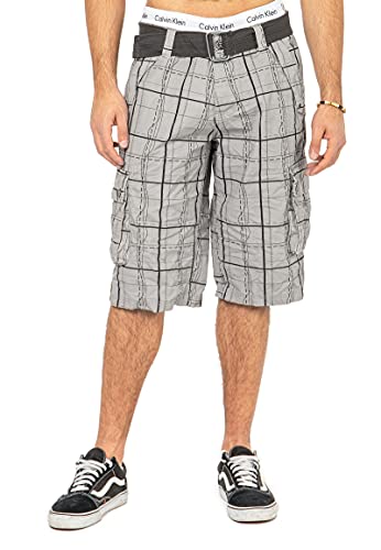 Sublevel Herren Cargo-Shorts mit Gürtel kariert Light-Grey 29 von Sublevel