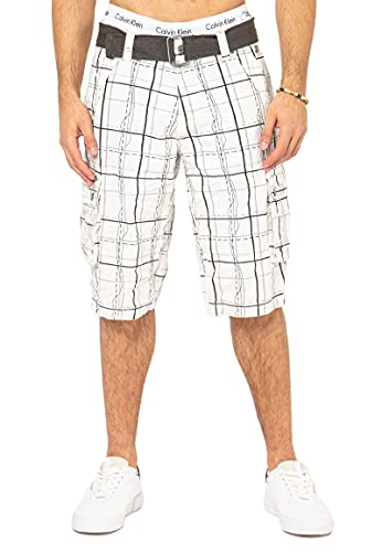 Sublevel Herren Cargo-Shorts mit Gürtel kariert White 29 von Sublevel