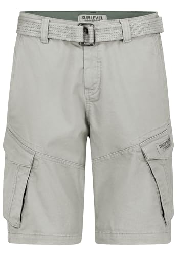Sublevel Herren Cargo Shorts mit Gürtel und Mehreren Taschen, Farben:Hellgrau, Größe:33W von Sublevel