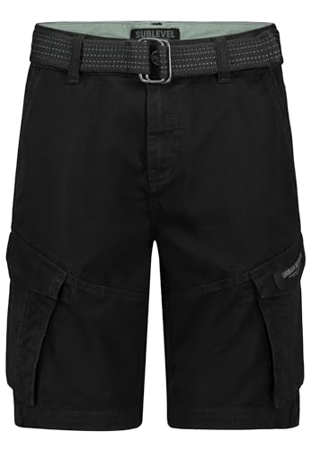 Sublevel Herren Cargo Shorts mit Gürtel und Mehreren Taschen, Farben:Schwarz, Größe:33W von Sublevel
