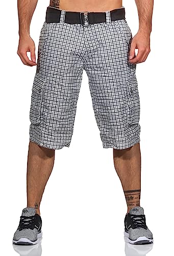 Sublevel Herren Cargoshorts LSL-452 Karierte Bermuda mit Gürtel Check Offwhite - Black W36 von Sublevel