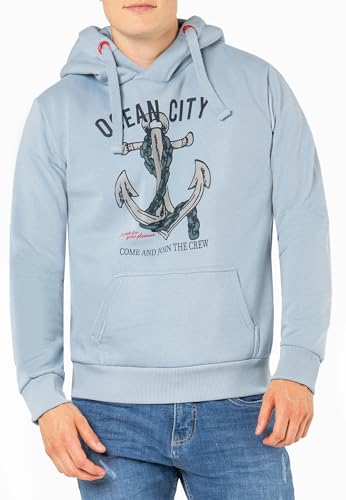 Sublevel Herren Hoodie Sweatshirt mit Anker-Print & Kapuze Light-Blue L von Sublevel