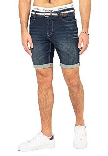 Sublevel Herren Jeans Bermuda-Shorts mit Gürtel & Stretch Dark-Blue 30 von Sublevel