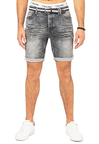 Sublevel Herren Jeans Bermuda-Shorts mit Gürtel & Stretch Grey 30 von Sublevel