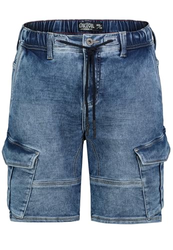 Sublevel Herren Jeansshorts mit Cargotaschen und Kordelzug Jogger Denim Bermuda, Farben:Blau-2, Größe:36W von Sublevel