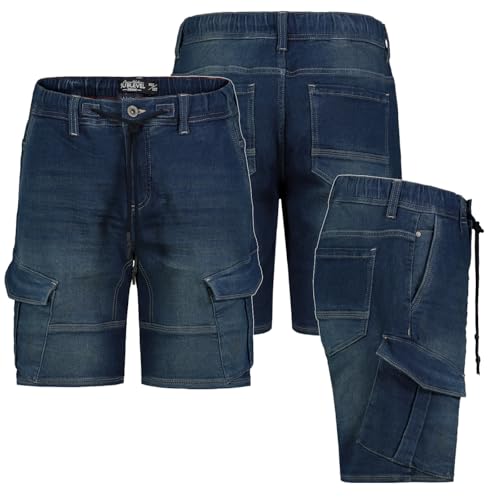 Sublevel Herren Jogging Shorts Freizeit Bermuda Kurze Hose Jeans Sweat Cargo, Hosengröße:W32, Farbe:KD84-Dunkelblau von Sublevel