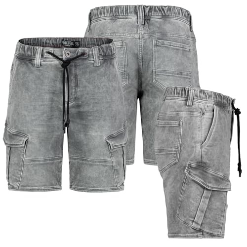 Sublevel Herren Jogging Shorts Freizeit Bermuda Kurze Hose Jeans Sweat Cargo, Hosengröße:W32, Farbe:KG104-Grau von Sublevel