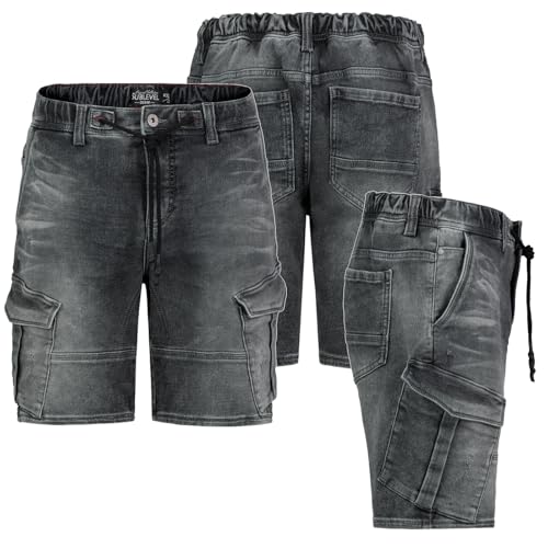 Sublevel Herren Jogging Shorts Freizeit Bermuda Kurze Hose Jeans Sweat Cargo, Hosengröße:W32, Farbe:KG37-dunkelgrau von Sublevel