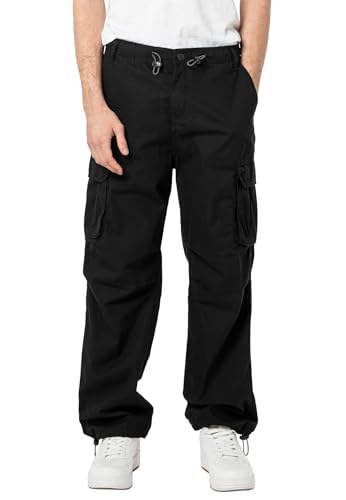 Sublevel Herren Parachute mit Cargotaschen und verstellbaren Gummizug - Bequme Baggy fit Hose Black 30 von Sublevel