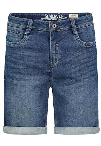 Sublevel Herren Stretch Jeansshorts mit umgeschlagenem Saum Denim Bermuda Hose, Farben:Blau-2, Größe:33W von Sublevel