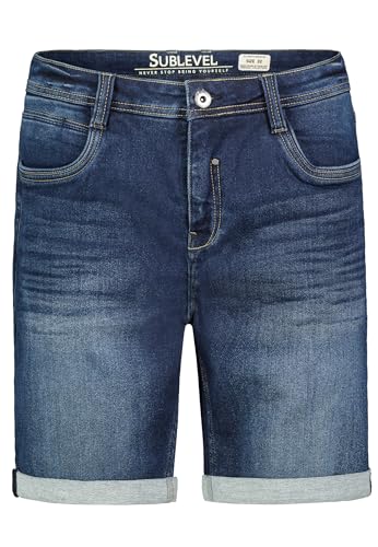 Sublevel Herren Stretch Jeansshorts mit umgeschlagenem Saum Denim Bermuda Hose, Farben:Blau-3, Größe:31W von Sublevel