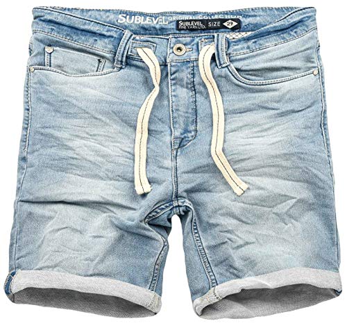 Sublevel Herren Sweat Jeans Shorts Kurze Hose Bermuda Sommer Sweathose Slim [B585-Hellblau-Washed-W30] von Sublevel