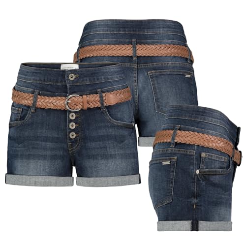 Sublevel Jeans Shorts Bermuda Kurze Hose Short Denim Stretch Hotpants + Gürtel, Farbe:Dunkelblau, Größe:S 36 von Sublevel