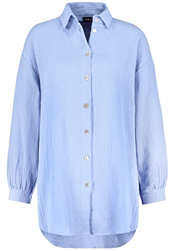 Sublevel Langarm Musselin Bluse mit Kentkragen - Damen Muselin Oversize Bluse, Baumwolle, Knopfleiste in verschienden Farben Blue M/L von Sublevel