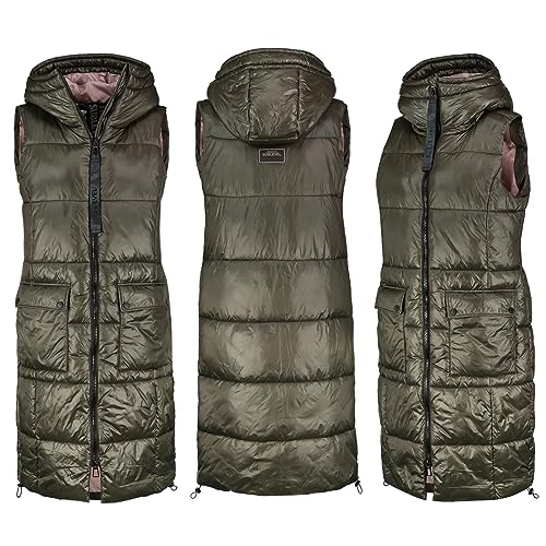 Sublevel Lange Stepp weste Kapuze Übergangs Herbst Frühlings Weste Windbreaker, Farbe:Olive, Größe:S 36 von Sublevel