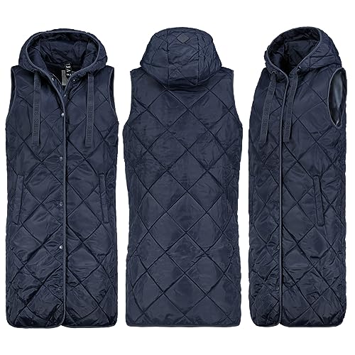 Sublevel Lange Stepp weste Kapuze Übergangs Herbst Winter Weste Windbreaker Langeweste, Farbe:Navy, Größe:XL 42 von Sublevel