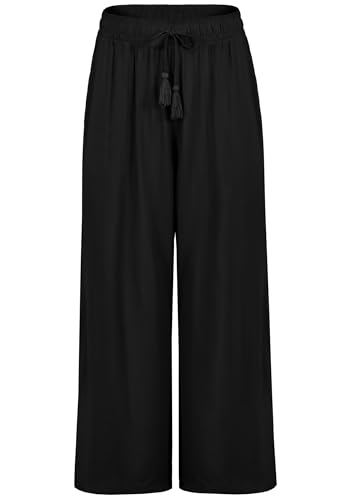 Sublevel Palazzo Damen Freizeithose mit elastischem Bund und Quasten Kordelzug, Farben:Schwarz, Größe:S von Sublevel