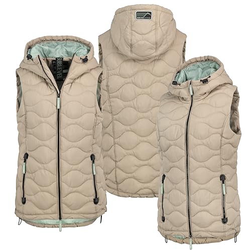 Sublevel Stepp weste Kapuze Übergangs Herbst Winter Windbreaker Steppweste, Farbe:Beige, Größe:L 40 von Sublevel