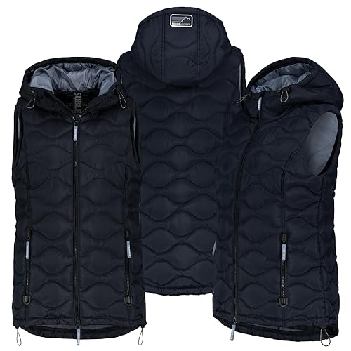 Sublevel Stepp weste Kapuze Übergangs Herbst Winter Windbreaker Steppweste, Farbe:Navy, Größe:S 36 von Sublevel