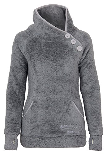 Sublevel Teddy Fleece Jacke mit Stehkragen und Daumenlöchern, Größe:L, Farbe:Middle Grey von Sublevel