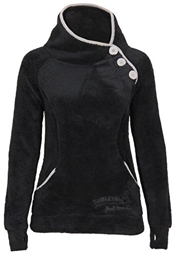 Sublevel Teddy Fleece Jacke mit Stehkragen und Daumenlöchern, Größe:XL, Farbe:Black von Sublevel