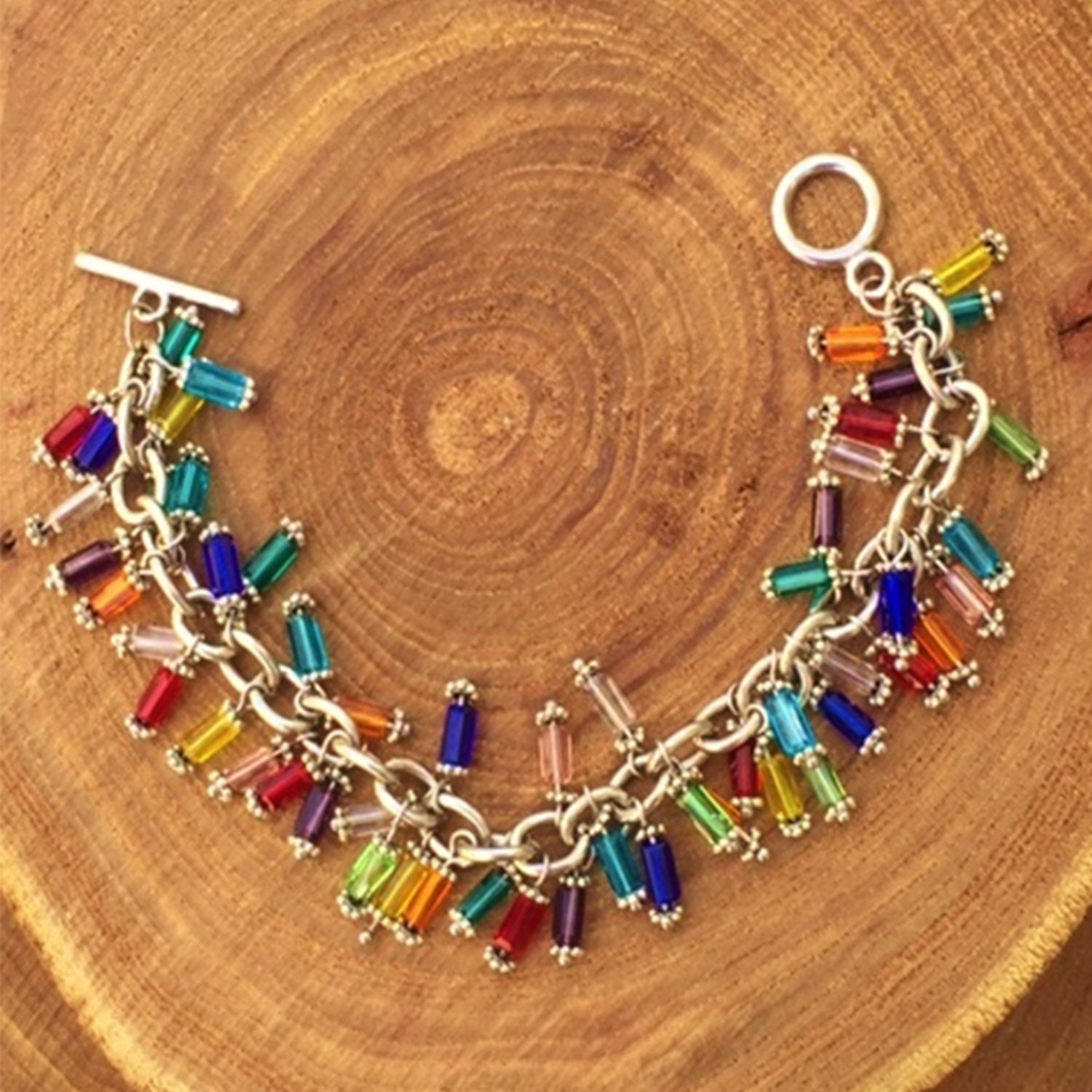 Lebhafte Farbperlen-Halte-Kettenarbe, Rechteckperlen, Silber-Kanzerkette, Togggle Clasp, Große Geschenkidee, Pair Mit Necklace/Earrings Lebhafte Farbperlen-Halte-Kettenarbe, Rechteckperlen, Silber-Kanzerkette, Togggle Clasp, Große Geschenkidee, Pair Mit Necklace/Earrings von SublimeInspirations