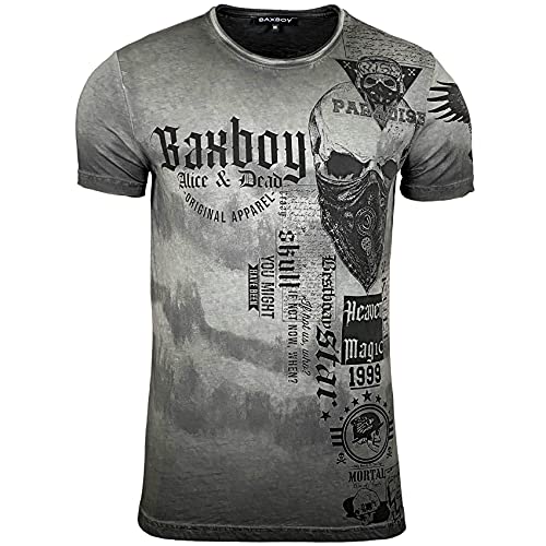 Herren-T-Shirt, gewaschen, Vintage, bedruckt, Totenkopf, Rundhalsausschnitt, mit kurzen Ärmeln, tolle Geschenkidee BX07, dunkelgrau, L von Subliminal Mode