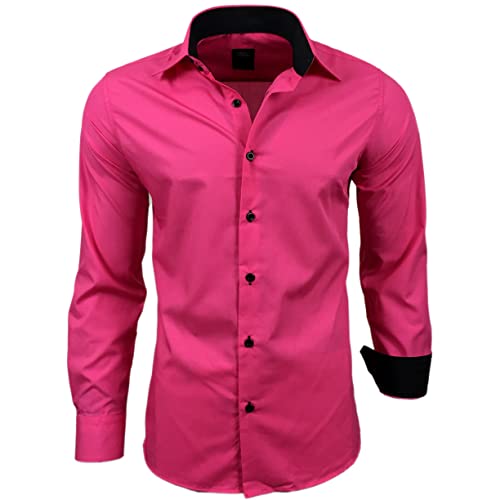 Subliminal Mode - Bügelfreies Hemd für Herren, zweifarbig, einfarbig, langärmlig, Slim Fit, Business, Geschenkidee, Weihnachten, Valentinstag RN44, Fuchsien-Rosa, 56 von Subliminal Mode