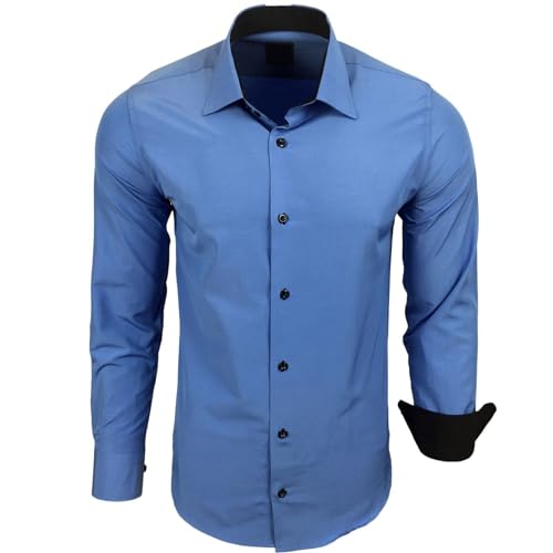 Subliminal Mode - Bügelfreies Hemd für Herren, zweifarbig, einfarbig, langärmlig, Slim Fit, Business, Geschenkidee, Weihnachten, Valentinstag RN44, blau, 58 von Subliminal Mode