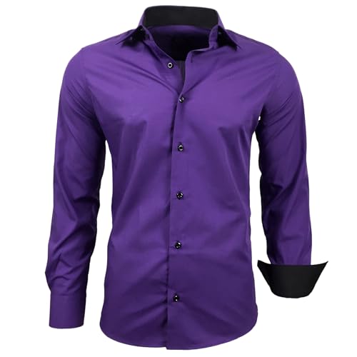 Subliminal Mode - Bügelfreies Hemd für Herren, zweifarbig, einfarbig, langärmlig, Slim Fit, Business, Geschenkidee, Weihnachten, Valentinstag RN44, violett, 58 von Subliminal Mode