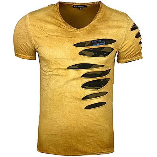 Subliminal Mode Destroy Herren T-Shirt, gewaschen, V-Ausschnitt, kurze Ärmel, Vintage, zerrissen, BX053, Größe S bis XXL, tolle Geschenkidee für Weihnachten, Valentinstag, camel, M von Subliminal Mode