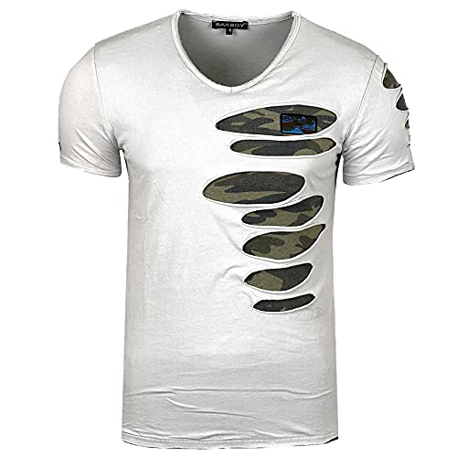 Subliminal Mode Herren-T-Shirt, gewaschen, V-Ausschnitt, kurzärmlig, Vintage, zerrissen, BX053, Größe S bis XXL, tolle Geschenkidee für Weihnachten, Valentinstag, weiß, L von Subliminal Mode