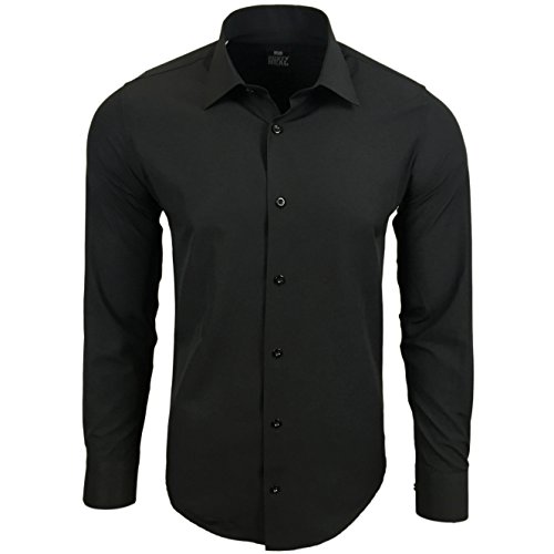 Subliminal Mode - Einfaches Bügeln, Herrenhemd, zweifarbig, einfarbig, langärmlig, Slim Fit, Business, Geschenkidee, Weihnachten, Valentinstag RN44, einfarbig schwarz, XXXXXL von Subliminal Mode