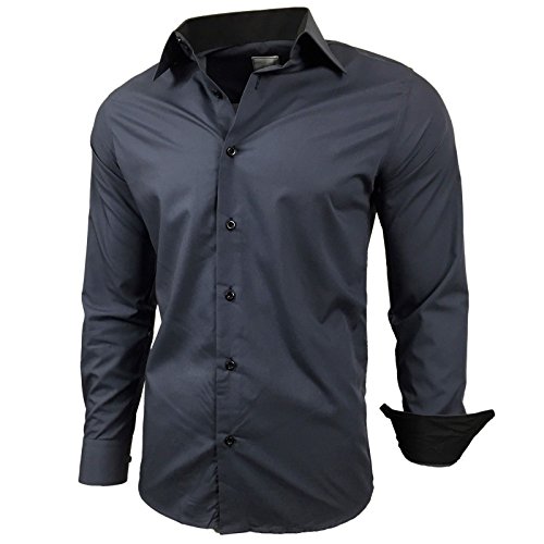 Subliminal Mode - Herren Hemd Zweifarbig Unifarbe Lange Ärmel Slim Fit Unternehmen Rn44 - Anthrazit, L von Subliminal Mode