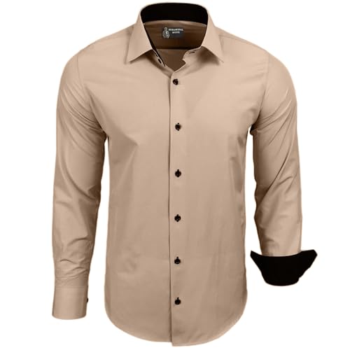 Subliminal Mode - Herren Hemd Zweifarbig Unifarbe Lange Ärmel Slim Fit Unternehmen Rn44 - Beige, XXL von Subliminal Mode