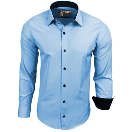 Subliminal Mode - Herren Hemd Zweifarbig Unifarbe Lange Ärmel Slim Fit Unternehmen Rn44 - Blau Licht, L von Subliminal Mode
