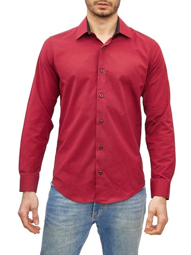 Subliminal Mode - Herren Hemd Zweifarbig Unifarbe Lange Ärmel Slim Fit Unternehmen Rn44 - Bordeaux, XL von Subliminal Mode