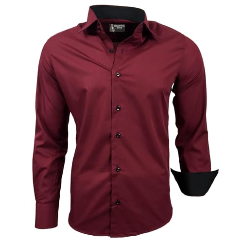 Subliminal Mode - Herren Hemd Zweifarbig Unifarbe Lange Ärmel Slim Fit Unternehmen Rn44 - Bordeaux, XL von Subliminal Mode