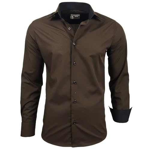 Subliminal Mode - Herren Hemd Zweifarbig Unifarbe Lange Ärmel Slim Fit Unternehmen Rn44 - Braun, XXL von Subliminal Mode