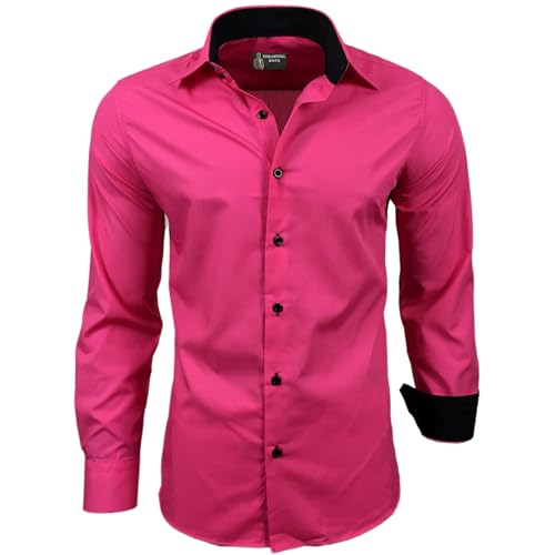 Subliminal Mode - Herren Hemd Zweifarbig Unifarbe Lange Ärmel Slim Fit Unternehmen Rn44 - Fuchsia, L von Subliminal Mode