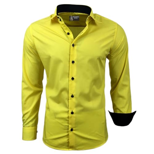 Subliminal Mode - Herren Hemd Zweifarbig Unifarbe Lange Ärmel Slim Fit Unternehmen Rn44 - Gelb, 3XL von Subliminal Mode