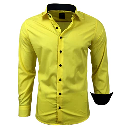 Subliminal Mode - Herren Hemd Zweifarbig Unifarbe Lange Ärmel Slim Fit Unternehmen Rn44 - Gelb, XL von Subliminal Mode